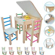 Kit Infantil De Madeira Com Bau+4 Cadeira Resistente 120kg