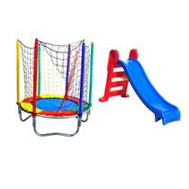 Kit Infantil Diversão Completa Cama Elástica 1,40m Escorregador Médio 3 Degraus .