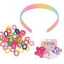 Kit infantil elastico pompom tiara colorida diversao crianca