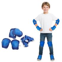 Kit infantil equipamento de protecao esportes radicais joelheira cotoveleira pulso skate bike patins kids azul Kit infantil equipamento de protecao esportes radicais joelheira cotoveleira pulso skate bike patins kids azul