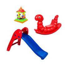 KIT INFANTIL ESCORREGADOR BABY varias cores + GANGORRA cavalinho NHOCA varias cores Combo Playgrounds Completo