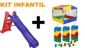 Kit Infantil Escorregador grande com 4 degraus + piscina de bolinhas 2,00 x 2,00 + 150 bolinhas de piscina coloridas
