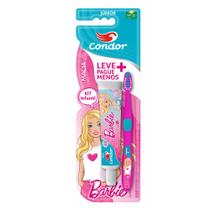 Kit Infantil Escova Dente Cerda Macia e Pasta de Dente Com Fluor Barbie Condor 50g - Todo Dia On