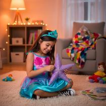 Kit Infantil Fantasia Sereia P - Roupa Completa com Cauda Azul, Tecido Poliéster, para Festa e Carnaval