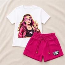 Kit Infantil Feminino Blusa=Short De linho Personalizado/Camisa Emily Vick Modinha/Yotuber Envio Ime