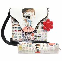 Kit Infantil Feminino Bolsa e Estojo Menina Fotógrafa, Magicc