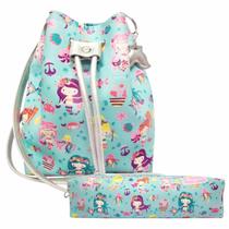 Kit Infantil Feminino Bolsa e Estojo Sereias Fundo do Mar, Magicc