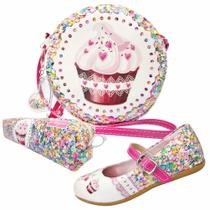 Kit Infantil Feminino Sapatilha, Bolsa e Estojo Cup Cake, Magicc Kids