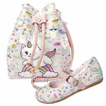 Kit Infantil Feminino Sapatilha e Bolsa Gatinho Arco-Íris, Magicc Kids