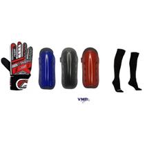 kit infantil Futebol luva Vermelha + Caneleira + Meião Preto