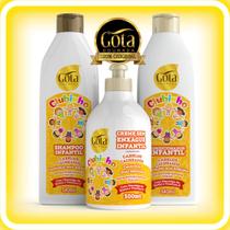Kit Infantil Gota Dourada Cabelos Cacheados com Shampoo Condicionador e Creme de Pentear