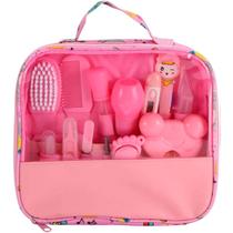 Kit Infantil Higiene Bebê Rosa Pente Tesoura Bolsa