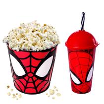 Kit Infantil Homem Aranha Balde de Pipoca + Copo com Canudo