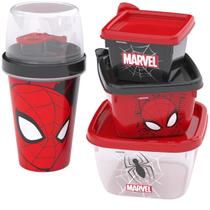 Kit Infantil Homem Aranha Garrafa Shakeira e Potes Plasutil Kit Infantil Homem Aranha Garrafa Shakeira e Potes Plasutil