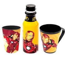 Kit Infantil Homem de Ferro para Meninos Garrafa Xícara Plástica e Copo Iron Man