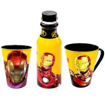 Kit Infantil Homem de Ferro para Meninos Garrafa Xícara Plástica e Copo Iron Man - Plasútil