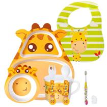 Kit Infantil Jogo de Refeição Ecológico C/Babador Girafa 7pç