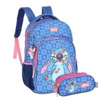 Kit Infantil Juvenil Escolar Mochila de Costas com Estojo Stitch - Luxcel