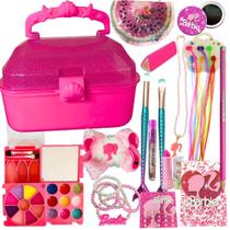 Kit Infantil Maleta Glitter Pink com Acessórios Lápis Barbie - Maquiagem Jasmyne
