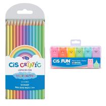 Kit Infantil Marca-Texto Fun+Lápis de Cor Criatic Pastel Cis