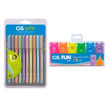 Kit Infantil Marca Textos Cis Fun Neon + Estojo BPX 10 Cores