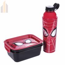 Kit Infantil Marmita Hermética com Travas Garrafa Lancheira Spider-Man