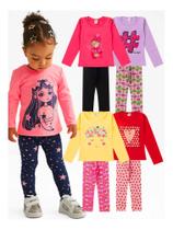 Kit Infantil Menina 4 Peças Roupa Dia a Dia Blusa e Legging Meia Estação