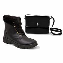 Kit infantil meninas bota coturno confortável e bolsa transversal moderna estilosa Kit infantil meninas bota coturno confortável e bolsa transversal moderna estilosa