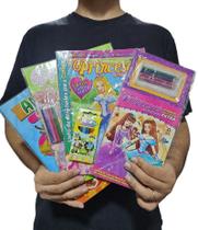 Kit infantil meninas - com 4 livros, lápis, colorir e história -