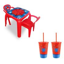 Kit infantil mesa teia com 2 cadeiras e 2 copos com tampa e canudo teia