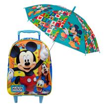 Kit Infantil Mickey Mochila Rodinhas 413114 cm com Zíper Duplo e Alças Ajustáveis e GuardaChuva Automático Aventura Organizada Kit Infantil Mickey Mochila Rodinhas 413114 cm com Zíper Duplo e Alças Ajustáveis e GuardaChuva Automático Aventura Organizada