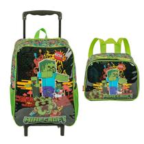Kit Infantil Minecraft Fun Mochila Rodinhas e Lancheira