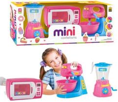 Kit Infantil Mini Confeitaria com Liquidificador, Batedeira e Micro-ondas