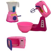Kit Infantil Mini Confeitaria com Liquidificador, Batedeira e Micro-ondas Cozinha-BS TOYS