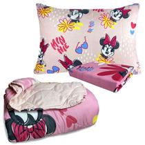 Kit Infantil Minnie Mouse Menina Rosa Edredom + Jogo De Cama 3 Peças Lepper