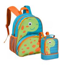 Kit Infantil Mochila Costas Alça Lancheira Térmica Dinossauro Volta As Aulas Escolar Olhos Mexem Masculino