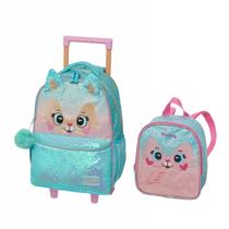 Kit Infantil Mochila de Rodinhas e Lancheira Bichinhos