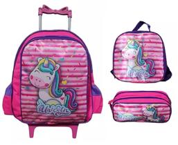 Kit infantil mochila escolar Unicornio unicorn baby rodinhas estojo lancheira