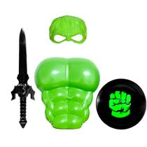 Kit Infantil Monstro Verde Huk com Escudos Espada e Máscara