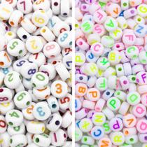 Kit Infantil Números Letras Coloridas Sortidos Bijuteria 7mm 600pçs 90g