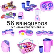 Kit Infantil Panela Batedeira Fogão Prato Mercado Fruta 56pç