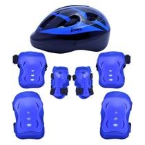 Kit Infantil Para Praticar Esportes Bike Skate Azul Com 7 Peças Tam M Belfix