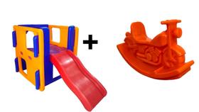 KIT Infantil Playjunior escorregador para crianças + 1 gangorra moto verde que suporta até 40 kg/ Valentina Brinquedos
