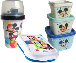 Kit Infantil Porta Lanche Escola Viagem Mickey 5 Itens