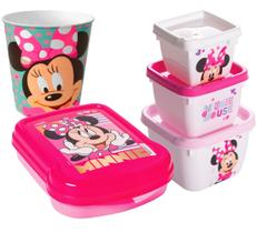 Kit Infantil Porta Lanche Menina Minnie Rosa 5 Itens Disney - Plasutil