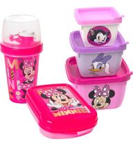 Kit Infantil Porta Lanche Menina Minnie Rosa 5 Itens Disney