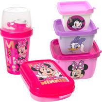 Kit Infantil Porta Lanche Menina Minnie Rosa 5 Itens Disney