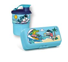 Kit infantil porta sanduíche retangular e copo colors com bico surf 2 peças