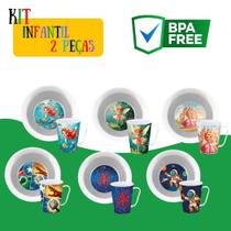 Kit Infantil Prato e Caneca 2 Peças com Personagem Colorido para Crianças Refeições Divertidas Resistentes e Seguras
