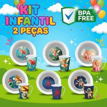 Kit Infantil Prato e Caneca 2 Peças com Personagem Colorido para Crianças Refeições Divertidas Resistentes e Seguras Menino e menina